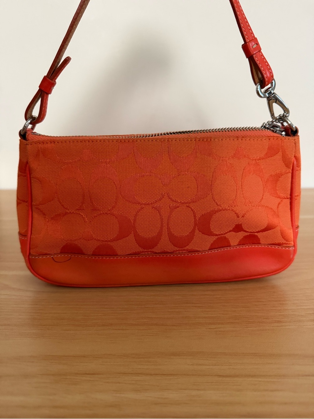Coach Orange Signature Jacquard Shoulder Bag with Leather Trim - Picture 10 of 14